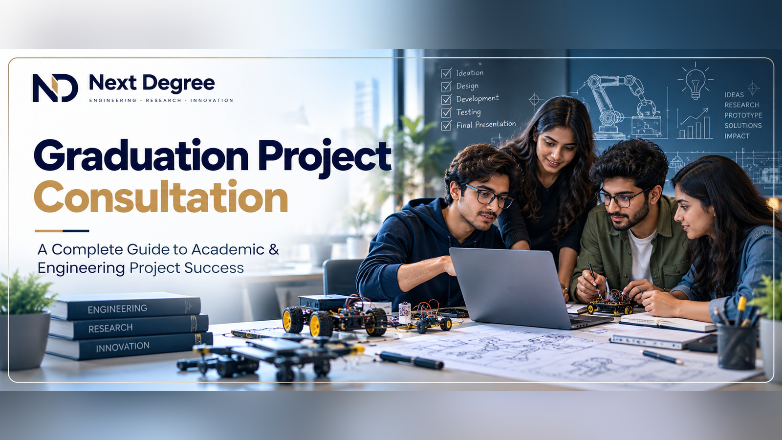 Graduation Project Consultation at Next Degree, helping engineering students with project planning, technical guidance, robotics, research, and innovation.
